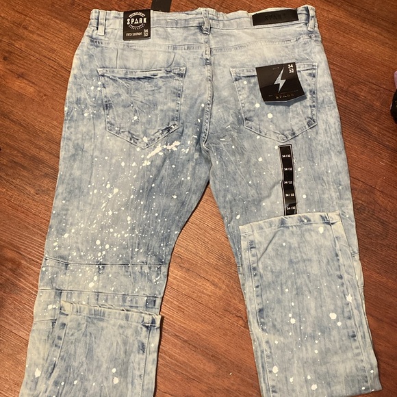 SPARK Slim Straight paint splatter light wash jeans 34 / 32 NEW with tags - Picture 6 of 9
